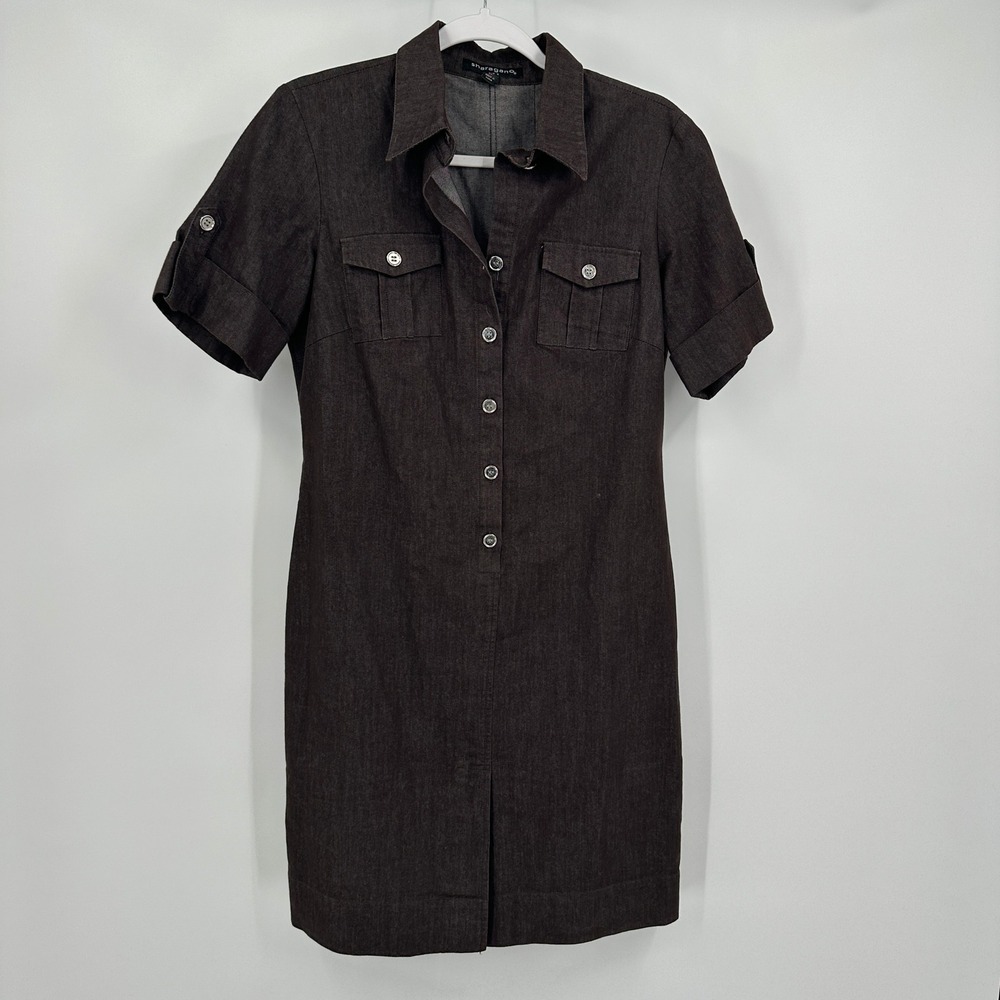 Sharagano Womens Minimalist Shirt Dress Size 6 Dark Denim Utility Core